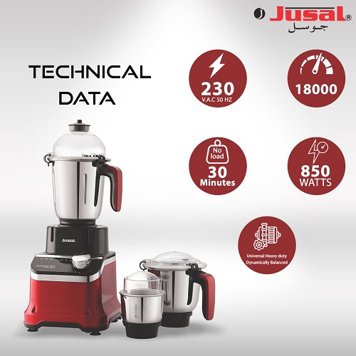 Jusal Zodiac 3.0 JUZD850 Mixer Grinder (3 Jars, Multicolor), Jusal Mixer  Grinder, Hand Blender, Food Chopper